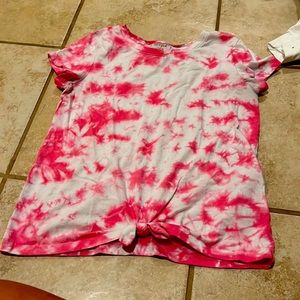 Girls pink and white tie-dye tie up front shirt cute summer shirt